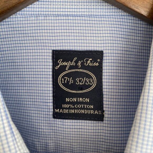 Joseph & Feiss Blue and White Small Gingham Dress Shirt - 17 1/2 - Picture 3 of 5